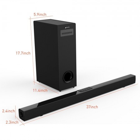 Meidong Sound Bar (2018 Upgraded) Soundbar for TV 72 Watt Bluetooth Speakers Wired and Wireless Surround Stereo Audio(43-Inch,Included Optical Cable\RCA\3.5 AUX\Bluetooth 4.1\Remote Control)